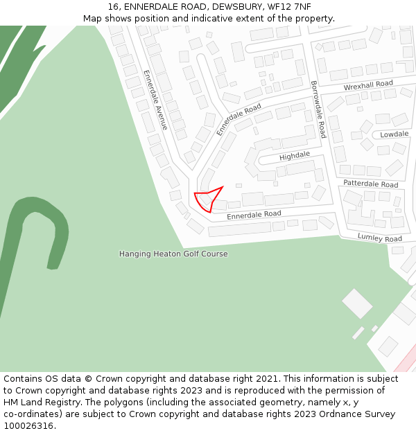 16, ENNERDALE ROAD, DEWSBURY, WF12 7NF: Location map and indicative extent of plot