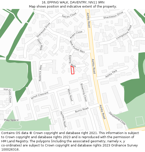 16, EPPING WALK, DAVENTRY, NN11 9RN: Location map and indicative extent of plot