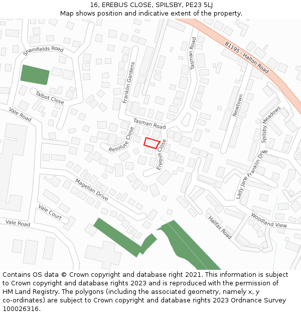 16, EREBUS CLOSE, SPILSBY, PE23 5LJ: Location map and indicative extent of plot