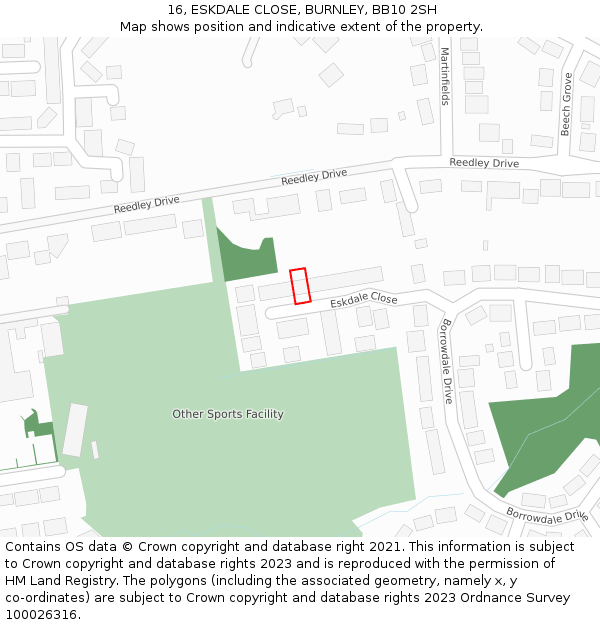 16, ESKDALE CLOSE, BURNLEY, BB10 2SH: Location map and indicative extent of plot