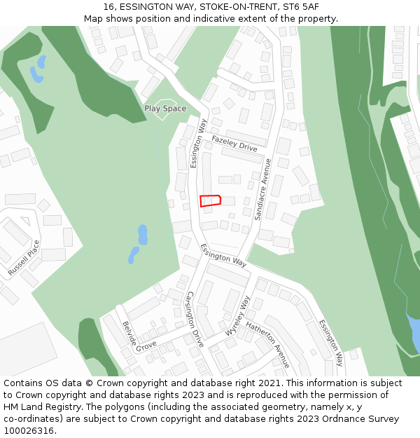 16, ESSINGTON WAY, STOKE-ON-TRENT, ST6 5AF: Location map and indicative extent of plot