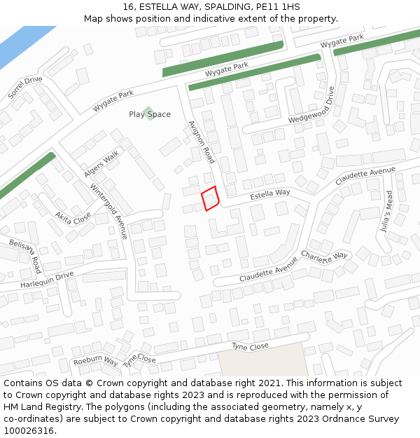16, ESTELLA WAY, SPALDING, PE11 1HS: Location map and indicative extent of plot