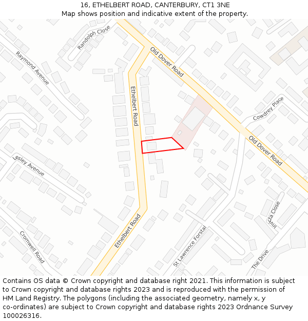 16, ETHELBERT ROAD, CANTERBURY, CT1 3NE: Location map and indicative extent of plot