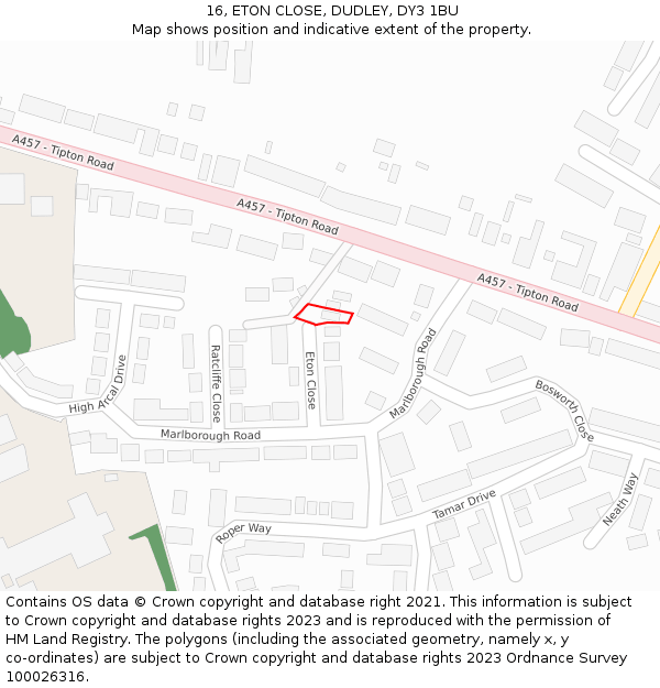 16, ETON CLOSE, DUDLEY, DY3 1BU: Location map and indicative extent of plot