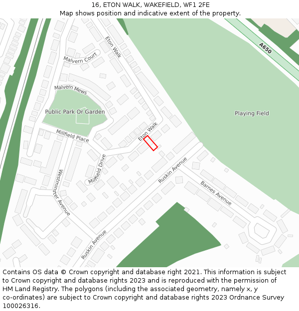 16, ETON WALK, WAKEFIELD, WF1 2FE: Location map and indicative extent of plot