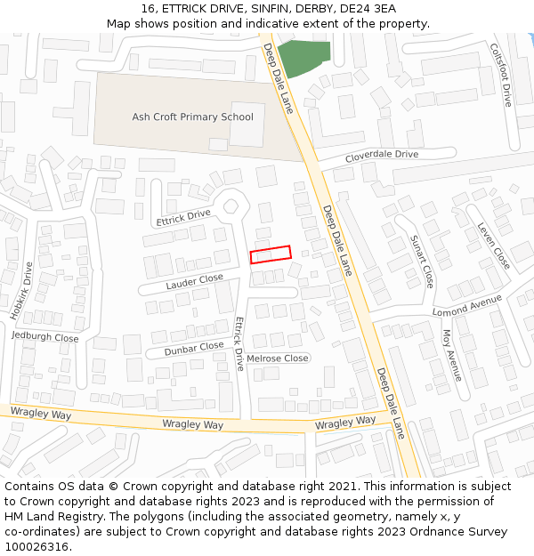 16, ETTRICK DRIVE, SINFIN, DERBY, DE24 3EA: Location map and indicative extent of plot