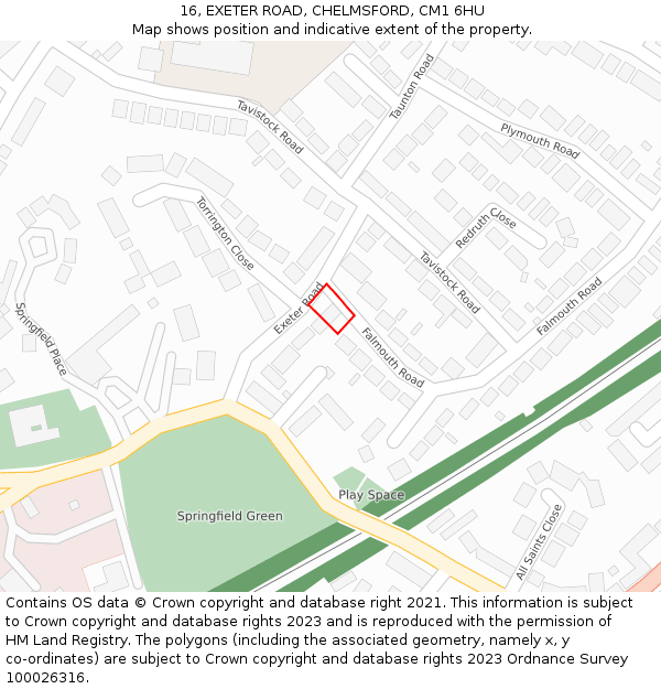 16, EXETER ROAD, CHELMSFORD, CM1 6HU: Location map and indicative extent of plot