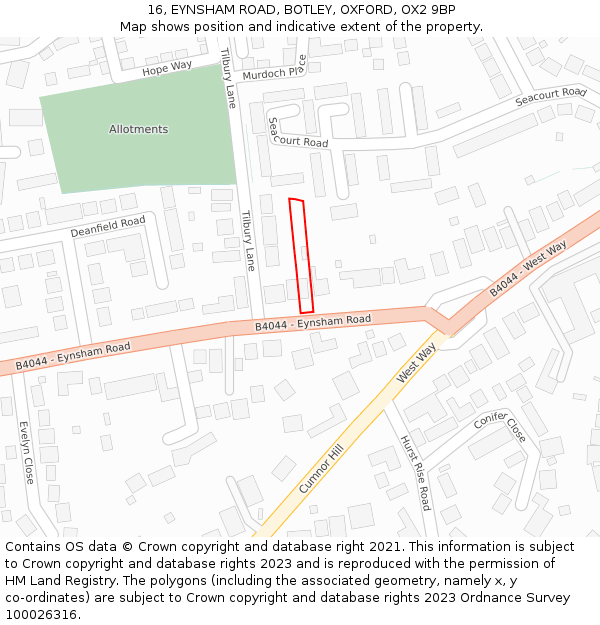 16, EYNSHAM ROAD, BOTLEY, OXFORD, OX2 9BP: Location map and indicative extent of plot