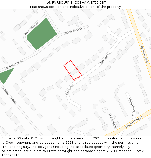 16, FAIRBOURNE, COBHAM, KT11 2BT: Location map and indicative extent of plot