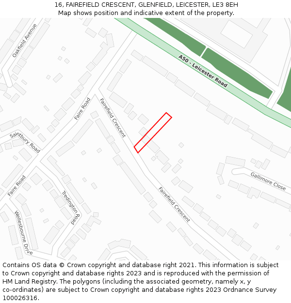 16, FAIREFIELD CRESCENT, GLENFIELD, LEICESTER, LE3 8EH: Location map and indicative extent of plot