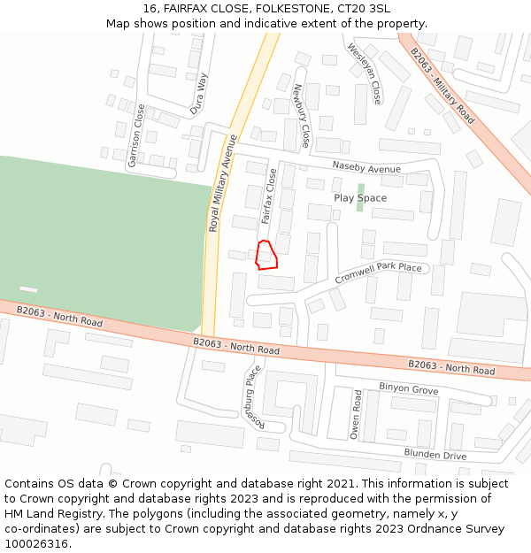 16, FAIRFAX CLOSE, FOLKESTONE, CT20 3SL: Location map and indicative extent of plot