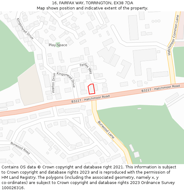 16, FAIRFAX WAY, TORRINGTON, EX38 7DA: Location map and indicative extent of plot