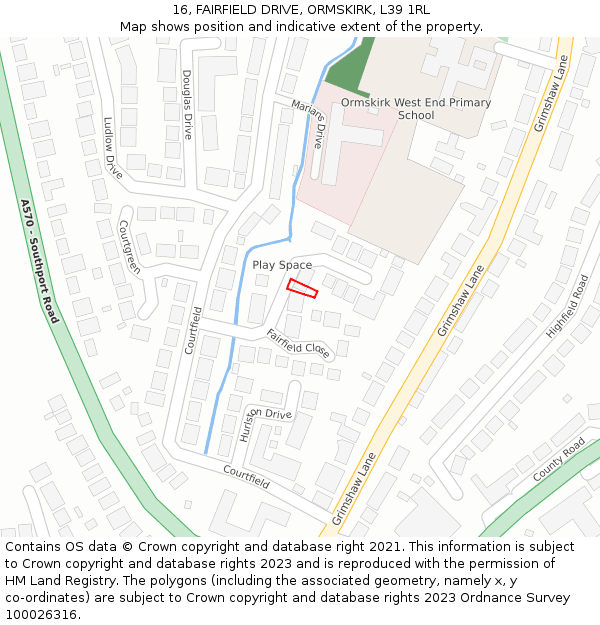 16, FAIRFIELD DRIVE, ORMSKIRK, L39 1RL: Location map and indicative extent of plot