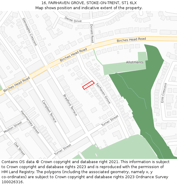 16, FAIRHAVEN GROVE, STOKE-ON-TRENT, ST1 6LX: Location map and indicative extent of plot