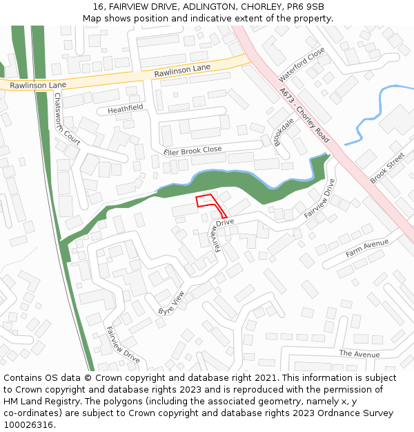 16, FAIRVIEW DRIVE, ADLINGTON, CHORLEY, PR6 9SB: Location map and indicative extent of plot