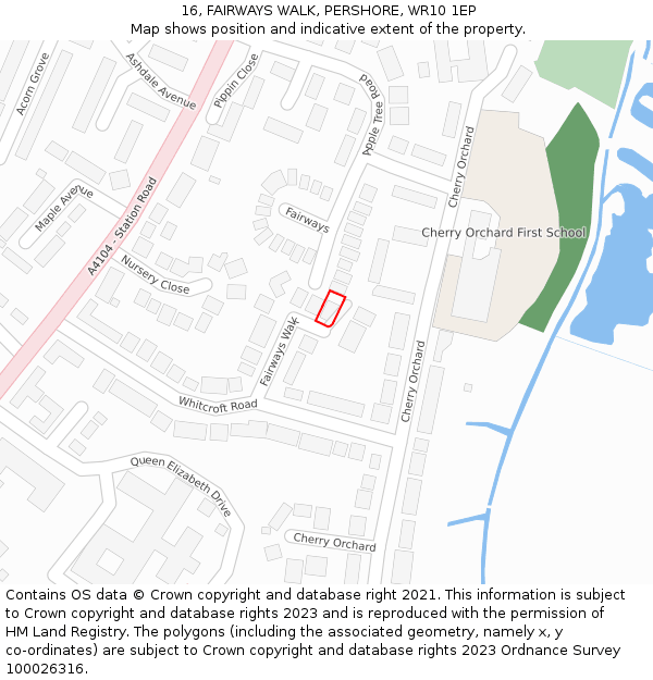 16, FAIRWAYS WALK, PERSHORE, WR10 1EP: Location map and indicative extent of plot