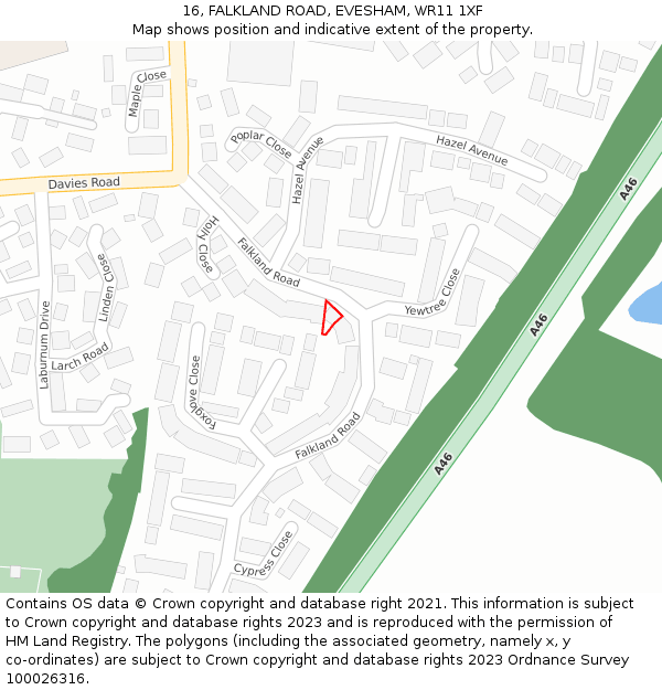 16, FALKLAND ROAD, EVESHAM, WR11 1XF: Location map and indicative extent of plot