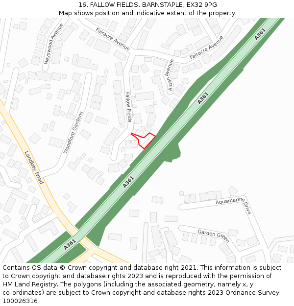 16, FALLOW FIELDS, BARNSTAPLE, EX32 9PG: Location map and indicative extent of plot