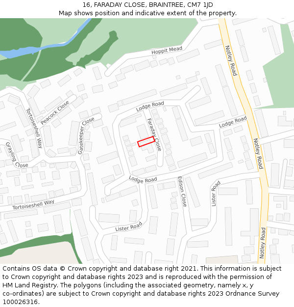 16, FARADAY CLOSE, BRAINTREE, CM7 1JD: Location map and indicative extent of plot