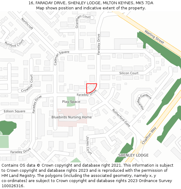 16, FARADAY DRIVE, SHENLEY LODGE, MILTON KEYNES, MK5 7DA: Location map and indicative extent of plot