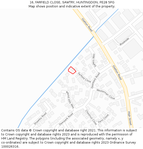 16, FARFIELD CLOSE, SAWTRY, HUNTINGDON, PE28 5PG: Location map and indicative extent of plot