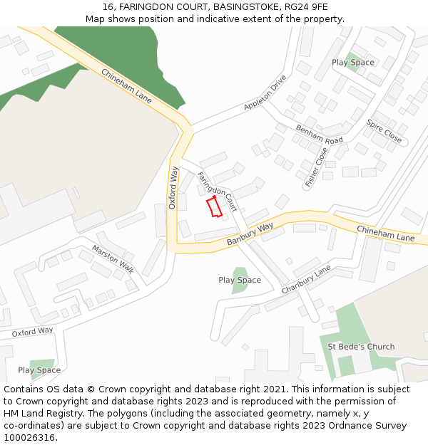 16, FARINGDON COURT, BASINGSTOKE, RG24 9FE: Location map and indicative extent of plot