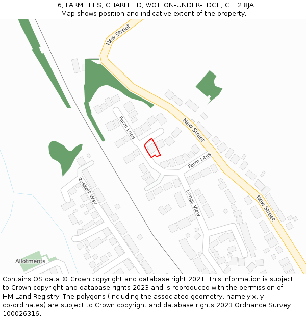 16, FARM LEES, CHARFIELD, WOTTON-UNDER-EDGE, GL12 8JA: Location map and indicative extent of plot