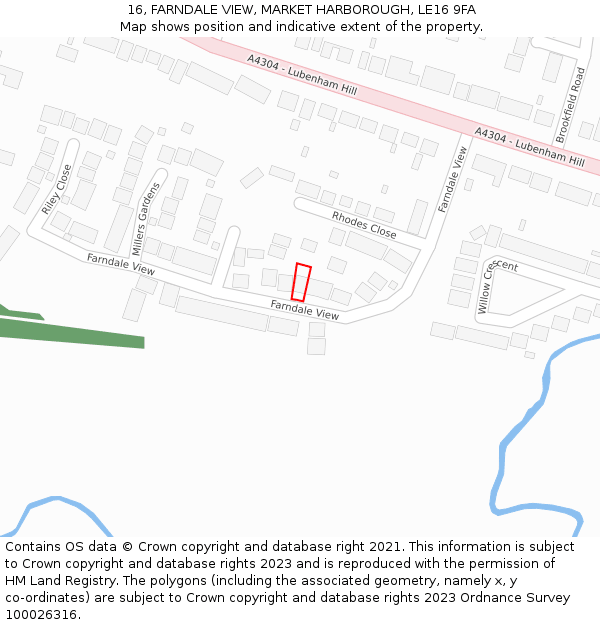 16, FARNDALE VIEW, MARKET HARBOROUGH, LE16 9FA: Location map and indicative extent of plot