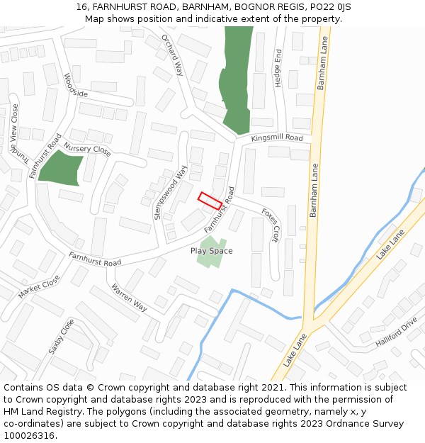 16, FARNHURST ROAD, BARNHAM, BOGNOR REGIS, PO22 0JS: Location map and indicative extent of plot