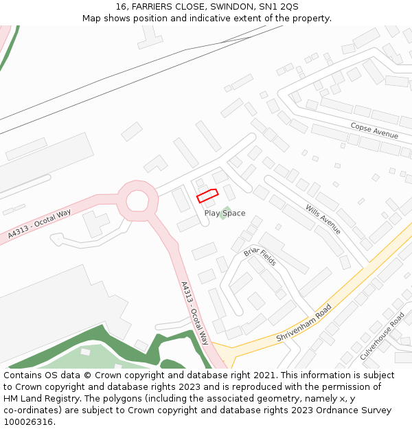 16, FARRIERS CLOSE, SWINDON, SN1 2QS: Location map and indicative extent of plot