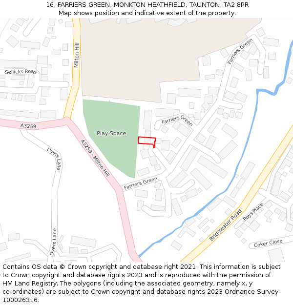 16, FARRIERS GREEN, MONKTON HEATHFIELD, TAUNTON, TA2 8PR: Location map and indicative extent of plot