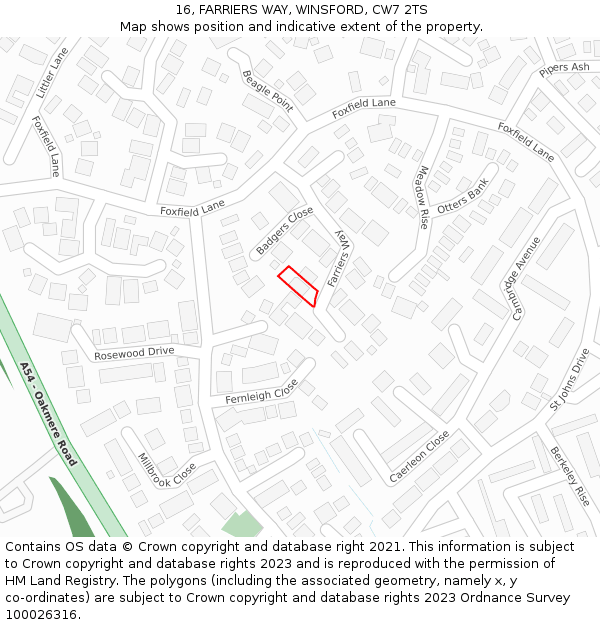 16, FARRIERS WAY, WINSFORD, CW7 2TS: Location map and indicative extent of plot