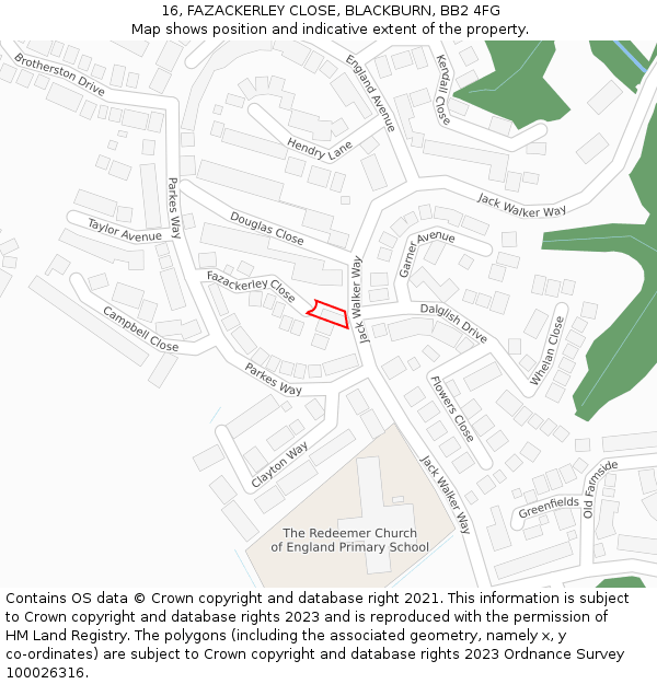 16, FAZACKERLEY CLOSE, BLACKBURN, BB2 4FG: Location map and indicative extent of plot