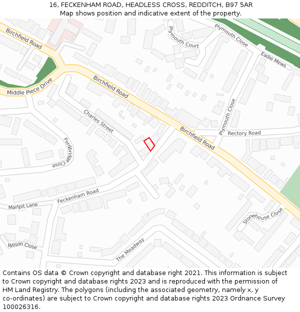 16, FECKENHAM ROAD, HEADLESS CROSS, REDDITCH, B97 5AR: Location map and indicative extent of plot