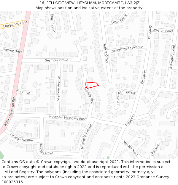 16, FELLSIDE VIEW, HEYSHAM, MORECAMBE, LA3 2JZ: Location map and indicative extent of plot