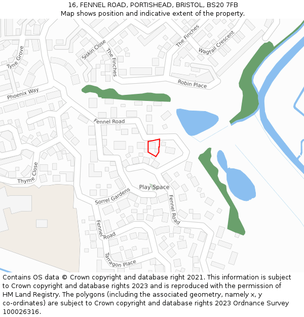 16, FENNEL ROAD, PORTISHEAD, BRISTOL, BS20 7FB: Location map and indicative extent of plot