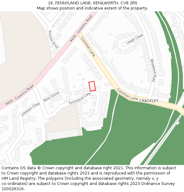 16, FENNYLAND LANE, KENILWORTH, CV8 2RS: Location map and indicative extent of plot