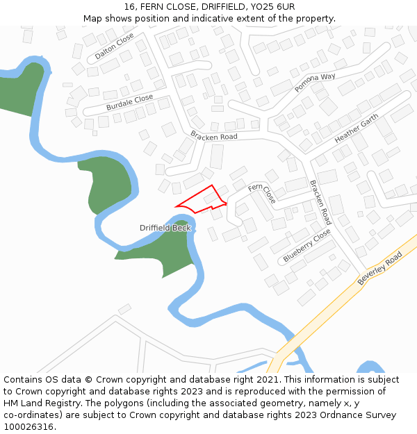 16, FERN CLOSE, DRIFFIELD, YO25 6UR: Location map and indicative extent of plot
