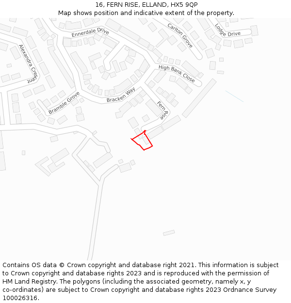 16, FERN RISE, ELLAND, HX5 9QP: Location map and indicative extent of plot