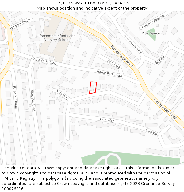 16, FERN WAY, ILFRACOMBE, EX34 8JS: Location map and indicative extent of plot