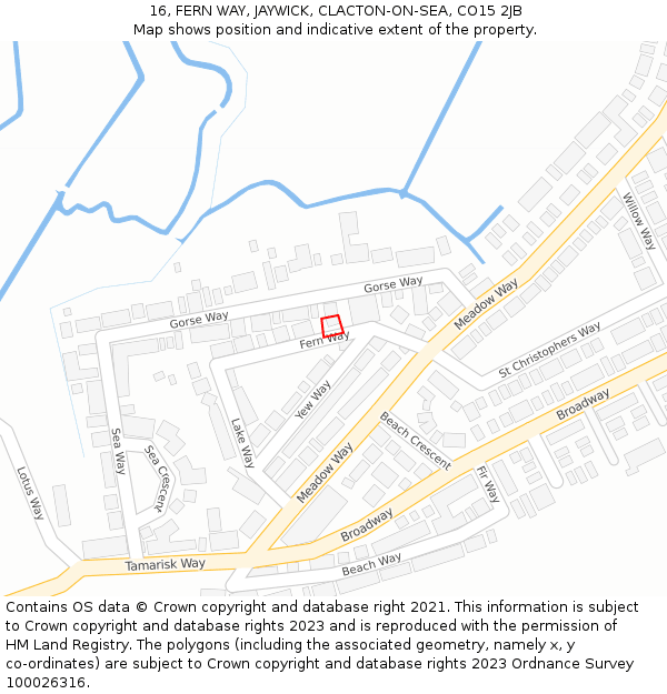 16, FERN WAY, JAYWICK, CLACTON-ON-SEA, CO15 2JB: Location map and indicative extent of plot