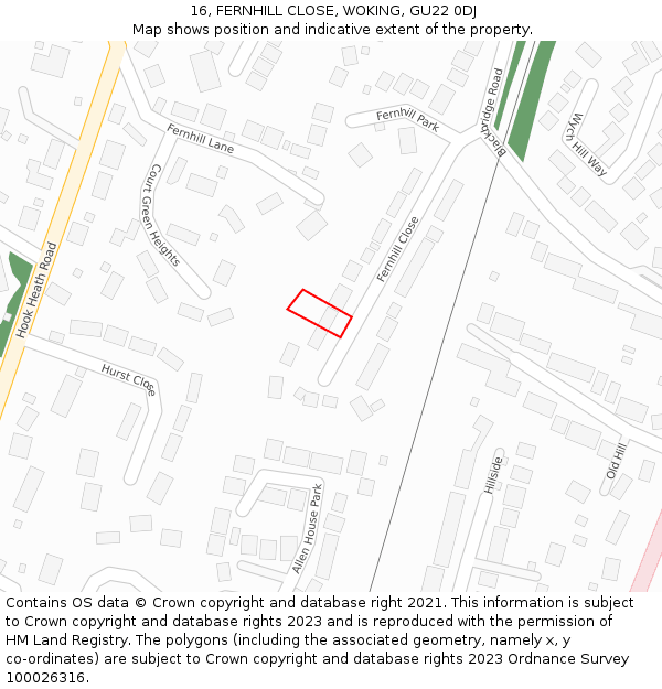 16, FERNHILL CLOSE, WOKING, GU22 0DJ: Location map and indicative extent of plot