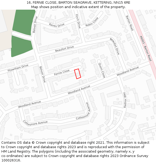 16, FERNIE CLOSE, BARTON SEAGRAVE, KETTERING, NN15 6RE: Location map and indicative extent of plot