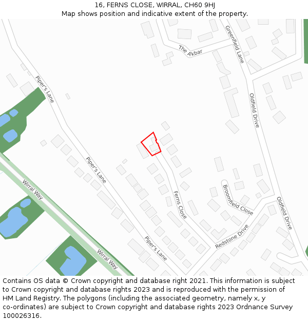 16, FERNS CLOSE, WIRRAL, CH60 9HJ: Location map and indicative extent of plot