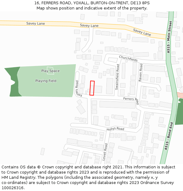 16, FERRERS ROAD, YOXALL, BURTON-ON-TRENT, DE13 8PS: Location map and indicative extent of plot