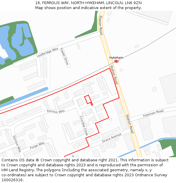 16, FERROUS WAY, NORTH HYKEHAM, LINCOLN, LN6 9ZN: Location map and indicative extent of plot