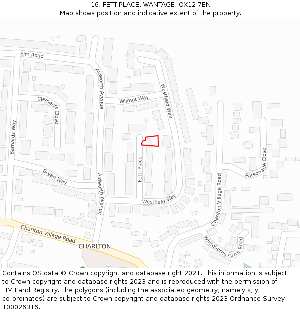 16, FETTIPLACE, WANTAGE, OX12 7EN: Location map and indicative extent of plot