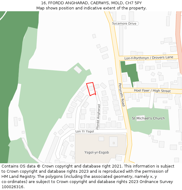 16, FFORDD ANGHARAD, CAERWYS, MOLD, CH7 5PY: Location map and indicative extent of plot