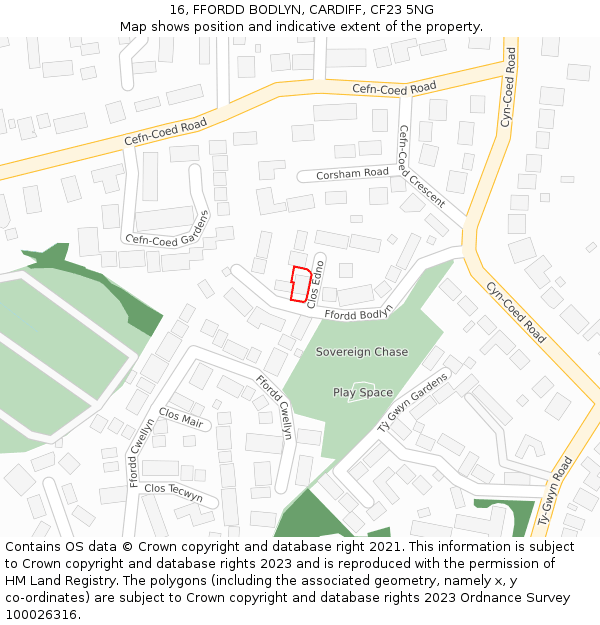 16, FFORDD BODLYN, CARDIFF, CF23 5NG: Location map and indicative extent of plot