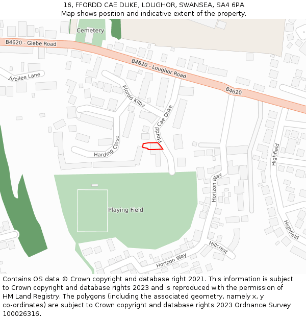 16, FFORDD CAE DUKE, LOUGHOR, SWANSEA, SA4 6PA: Location map and indicative extent of plot